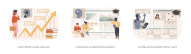 Öğrenme Yönetimi soyut konsept vektör illüstrasyonunda yapay zeka. Al-Desteklenen Kariyer Rehberi, El-Geliştirilmiş Modern Sınıf Yönetimi, El-Akımlı İdari Görevler soyut metaforu.