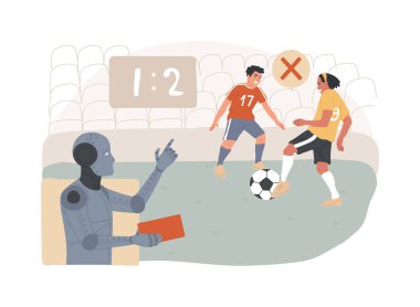 El-Akımlı Hakem Yardımı soyut konsept vektör çizimi. Spor Analitiği. Video analizi ve karar verme süreci eş zamanlı. AI Teknoloji. soyut metafor.