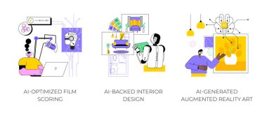 El yapımı sanat soyut konsept vektör çizimi seti. Optimizasyonlu Film Puanları, video üretimi, Al-Backked Interior alanları Tasarım, Yapılandırılmış Artırılmış Gerçeklik Sanatı soyut metafor.