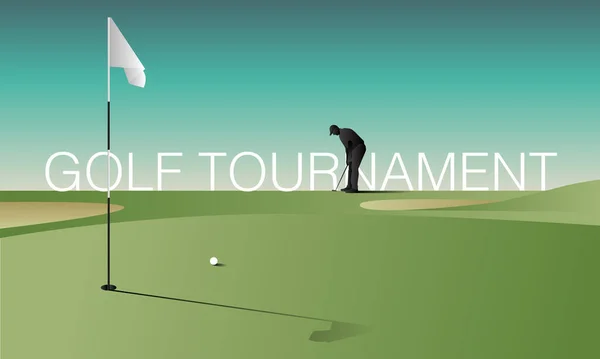 ゴルフクラブの大会ポスター ゴルフ競技やチャンピオンシップイベントのためのテンプレート 青空と緑のゴルフ場 — ストック写真