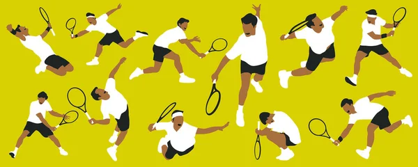 Giovane Uomo Che Gioca Tennis Sul Campo — Vettoriale Stock