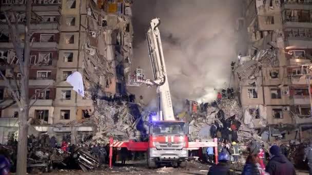 Storey Residential Building Destroyed Massive Russian Missile Attack Work Rescuers — Video