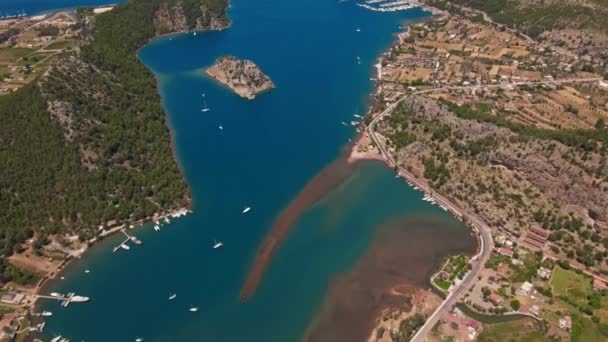 Zdjęcie Lotnicze Zatoki Antalya Antalyi Wysokiego Punktu Lotu Drona Słoneczny — Wideo stockowe