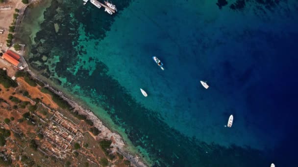 View Aerial View Transparent Turquoise Sea Some Boats Yachts Mediterranean — Stock Video