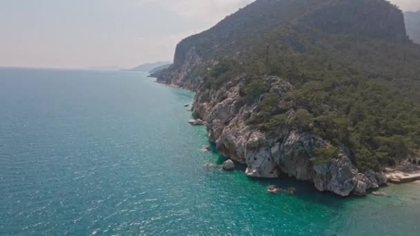 Türkiye Nin Antalya Körfezindeki Boş Plaj Kumsal Akdeniz Turkuaz Suları — Stok video