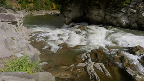 Slow Motion Film Probiy Waterfall Prut River Yaremche Ukraina Höst — Stockvideo