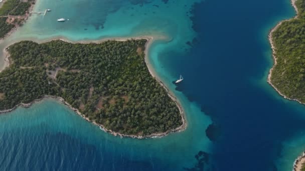 Flygdrönare Utsikt Över Vackra Kustlandskap Medelhavet Kustlinje Vid Marmaris Area — Stockvideo