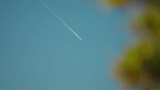 Volo Jet Impronta Bianca Nel Cielo Blu Partenza Atterraggio Aeromobili — Video Stock