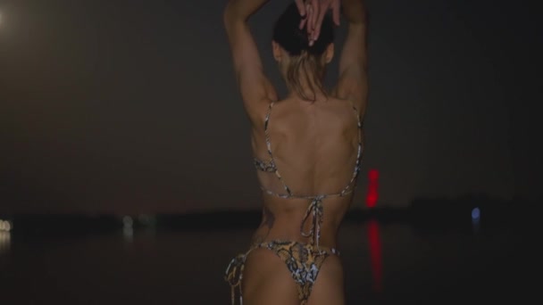 Vue Arrière Belle Jeune Femme Butin Sexy Adulte Bikini Imprimé — Video