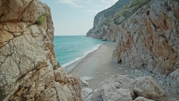Prázdná Pláž Útulné Tajné Odlehlé Místo Regionu Antalya Turecko Písečná — Stock video