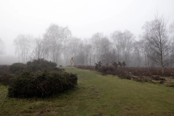 Man Walks Alone Mist — Stock Photo, Image