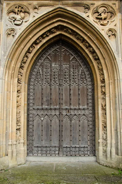 Närbild Detaljerad Dörrdesign Glastonbury Abbey — Stockfoto