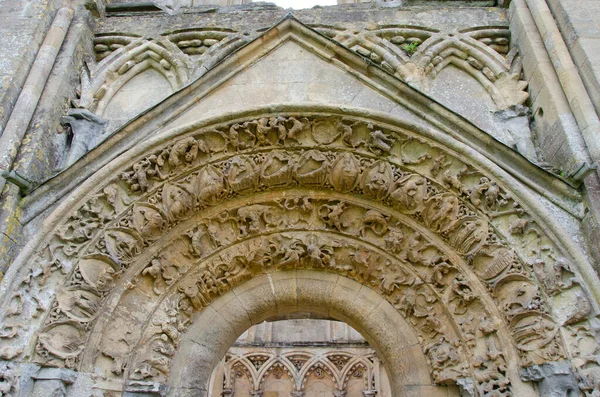 Närbild Detaljerade Stenarbeten Glastonbury Abbey — Stockfoto