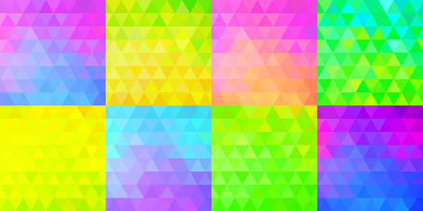 Fényes Vibráló Geometriai Hátterek Beállítva Háromszög Alakú Minták Gyűjteménye Fényes — Stock Vector
