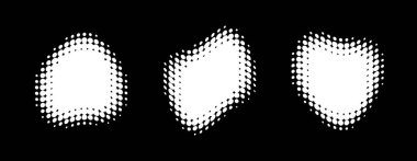 Beyaz yarım tonlu noktalar kümesi eğimli doku arkaplanı. Yarım tonluk daire nokta raster dokusunu kullanarak eğri noktalı noktalar. Vektör amblemi. Logo yarım ton koleksiyonu. Satış afişleri. Vektör