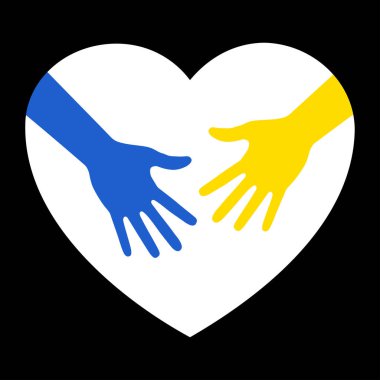 Heart shape with hands. Ukraine flag. Ukrainian flag colors. Blue and yellow illustration. Support Ukraine. Vector illustration