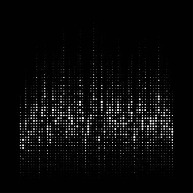 Beyaz grunge yarım ton, eğim dokusu arkaplanı. Siyah ve beyaz rastgele daire şeklinde noktalar. Benekli vektör illüstrasyonu