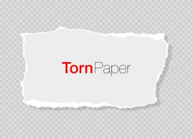 Beyaz yırtık kağıt şerit. Yırtık kenarlı gerçekçi kağıt parçaları. Mesaj notu, sayfa ya da afiş için yırtılmış kağıt. Vektör illüstrasyonu.