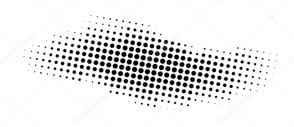 Dots pattern. Halftone dots curved gradient pattern background. Curve dotted spot using half tone circle dot texture. Vector illustration.