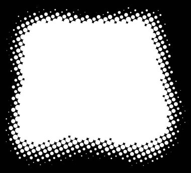 Beyaz nokta desenli çerçeve. Yarım tonlu noktalar eğri desenli arka plan. Yarım ton daireli nokta dokusu kullanarak noktalı nokta. Vektör illüstrasyonu.