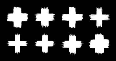 Beyaz karalama haçı seti. Grunge el haç çizdi. Fırçayla çizilmiş X el. Satış afişi. Vektör illüstrasyonu
