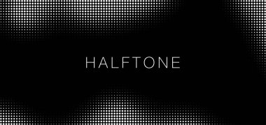 Beyaz yarım tonlu noktalar eğimli arkaplan. Grunge yarım ton çerçeve. Beyaz ve siyah gürültü retro etkisi. Vektör illüstrasyonu