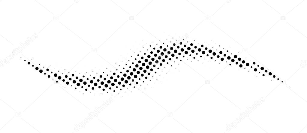 Halftone black wave. Vector illustration. Halftone circle dots pattern.