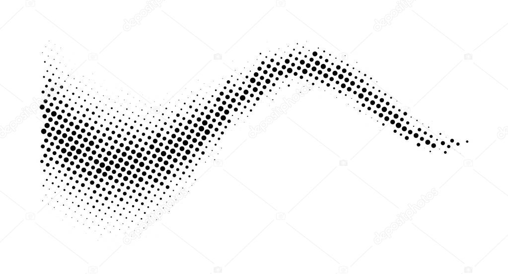 Halftone rhythm black wave. Vector illustration. Halftone circle dots pattern.