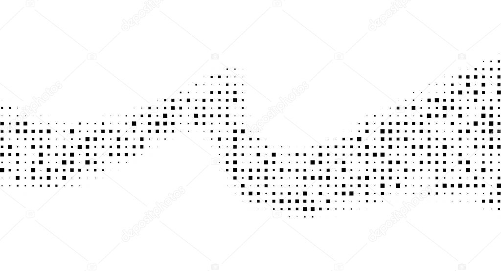 Halftone rhythm black wave. Vector illustration. Halftone square dots pattern.