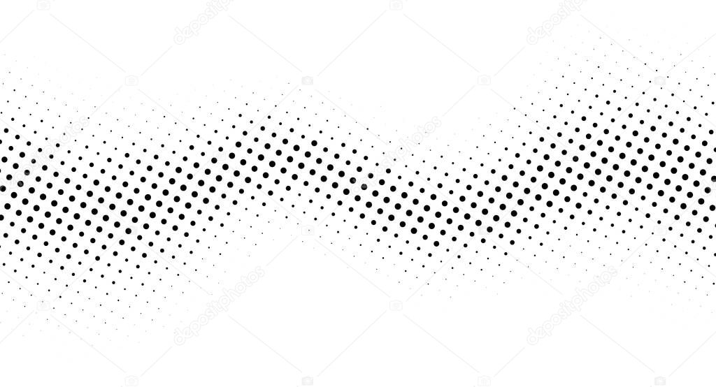 Halftone rhythm black wave. Vector illustration. Halftone circle dots pattern.