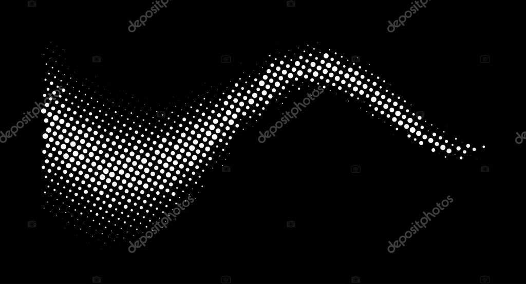 Halftone rhythm white wave. Vector illustration. Halftone circle dots pattern.