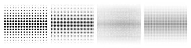 Yarım tonluk daire desenleri gradyan desenleri gösterir. Yarım ton arka planda kalır. Yarım tonlu noktalar kullanan yatay şablonlar. Vektör illüstrasyonu