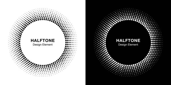 Abstract Circle Frame Halftone Dots Logo Emblem Design Element. Round Border Icon Gradient Halftone Circle Dots Pattern Texture.