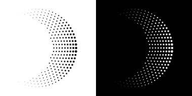 Yarım Çember Çerçeve Çerçeve Soyut Noktalar Logo Amblemi Tıbbi, Tedavi ve Kozmetik için Tasarım Elemanı. Yuvarlak Sınır Simgesi Yarı Tonlu Çember Noktalar Raster Dokusunu Kullanıyor. Vektör Amblemi.