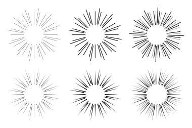 Güneş patlaması Simgesi Ayarları. Güneş Işıkları Simgesi. Çember Çerçeve Çizgisi Işınları. Güneş patlaması çizgileri. Yıldız patlaması simgesi. Vektör Logosu