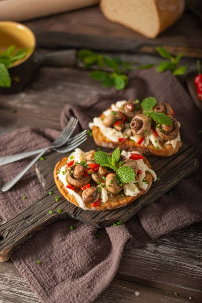 Espalhe Delicioso Com Alho Ragu Salada Cogumelos Legumes — Fotografia de Stock