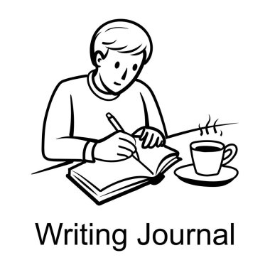 Günlük yazan bir kişi, yarım yamalak bir biçim simgesi