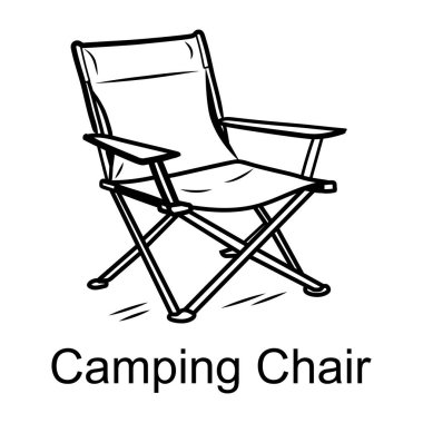 Katlanan bir kamp sandalyesinin el çizimi ikonu, dışarıda dinlenmek için mükemmel.