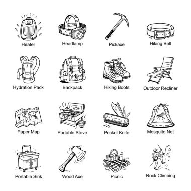 Dahili bataryası ve LED ışığı olan taşınabilir bir güneş panelinin el çizimi simgesi