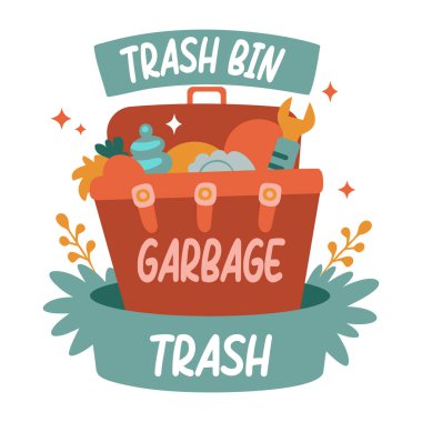 Çöplerle dolu bir çöp kutusunun düz çıkartması.