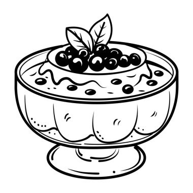 Kâsede kızılcık sosu, karalama stili ikon. 