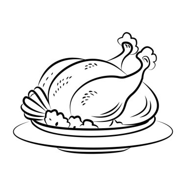 Kızarmış hindinin taslak stili simgesi. 