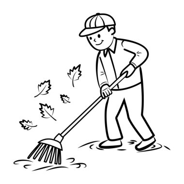 Bir adamın yaprakları tırmıkladığını gösteren yarım yamalak bir simge. 