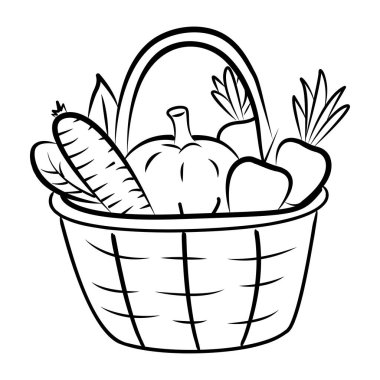 Yiyecek dolu hasat sepetinin el çizimi simgesi 