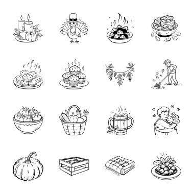 Set of Doodle Style Harvest Season Icons  clipart