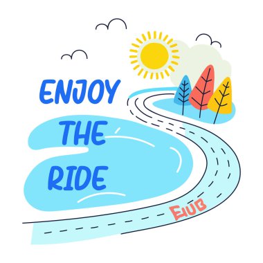 Dağlarla, ağaçlarla ve yol manzarasıyla gezmekten zevk alan düz bir çıkartma.