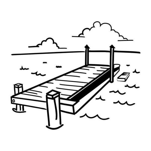 Иконка с рисунком деревянного дока, выходящего в водоем