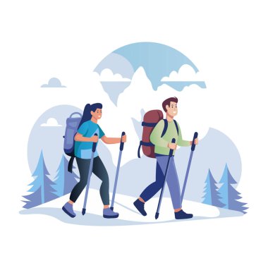 Düz stil olarak dizayn edilmiş çiftler birlikte yürüyüş yapıyor.  