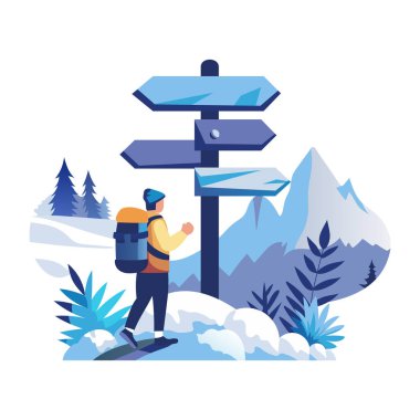 Yönlendirme tahtası, düz karakter illüstrasyonlu gezgin 