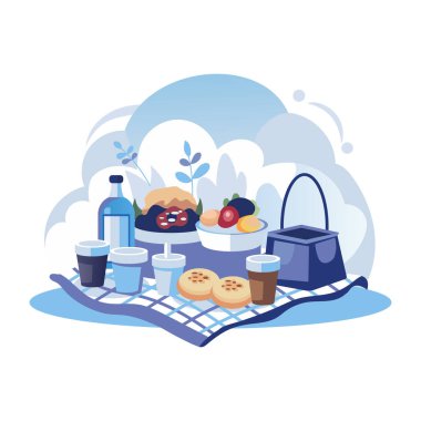 Piknik atıştırmalıklarının düz bir çizimi 